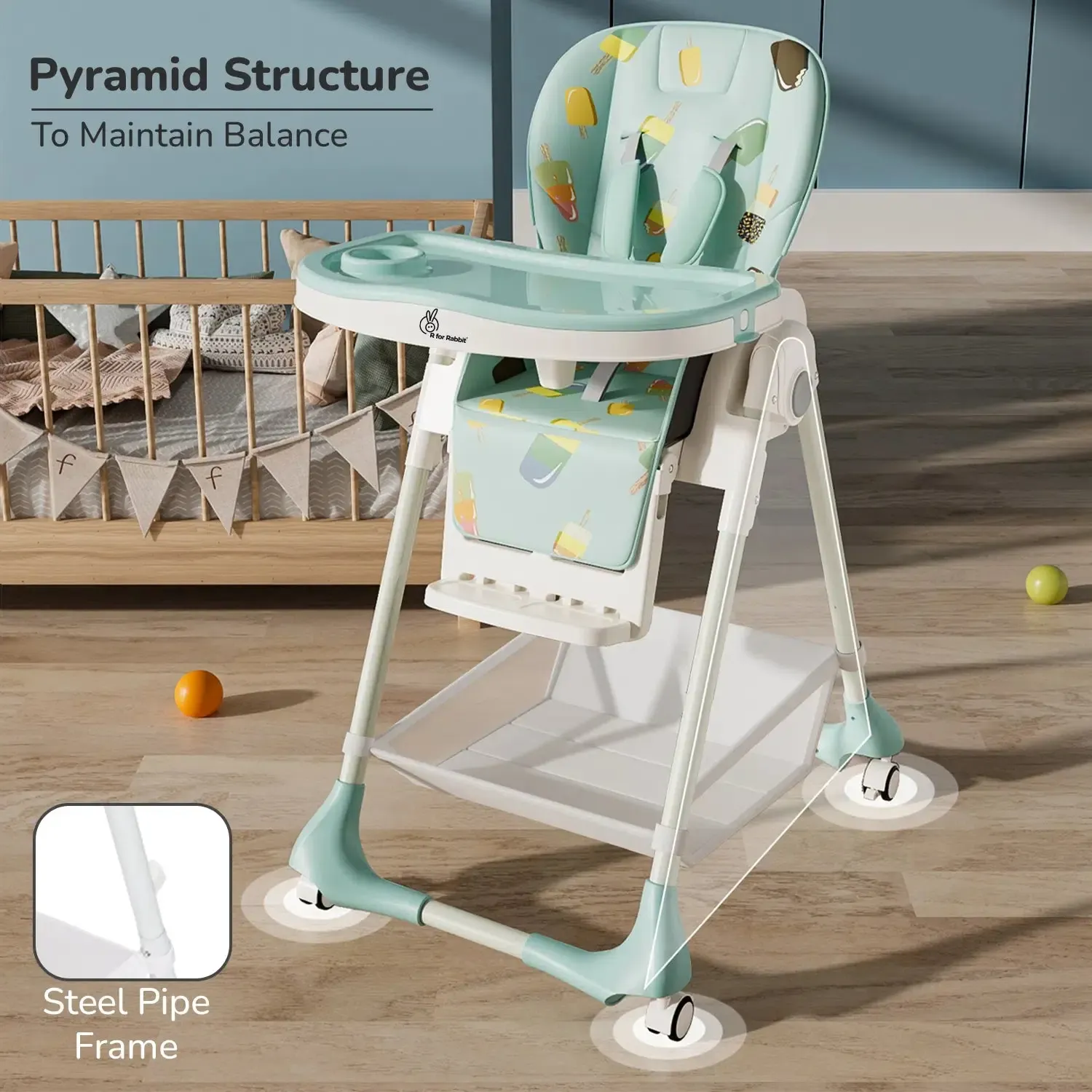 Marshmallow High Chair - 7 Level Height Adjustment, 3 Recline Modes, Adjustable & Removable Double Meal Tray, 6 months-5 years - Beige - Image 17