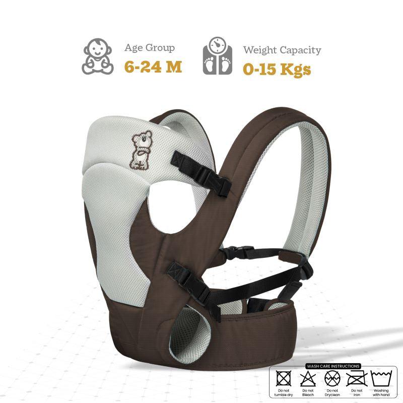 New Cuddle Snuggle Carriers cum Kangaroo Bag, Front / Back Baby Carrier Position, Foldable Head Support - Brown Grey - Image 4