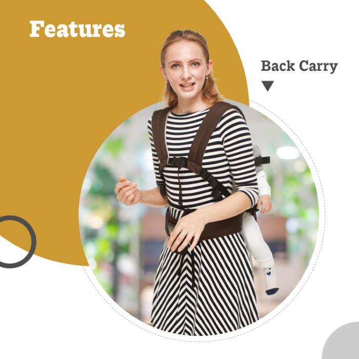 New Cuddle Snuggle Carriers cum Kangaroo Bag, Front / Back Baby Carrier Position, Foldable Head Support - Brown Grey - Image 6