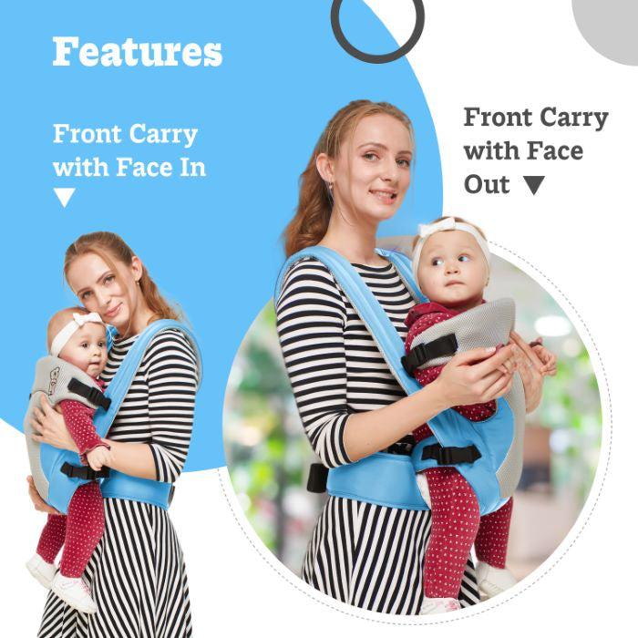 New Cuddle Snuggle Carriers cum Kangaroo Bag, Front / Back Baby Carrier Position, Foldable Head Support - Blue - Image 3