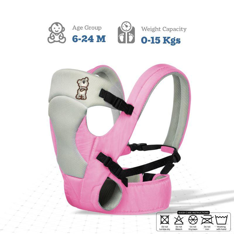 New Cuddle Snuggle Carriers cum Kangaroo Bag, Front / Back Baby Carrier Position, Foldable Head Support - Pink Grey - Image 3