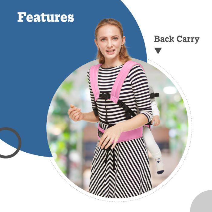 New Cuddle Snuggle Carriers cum Kangaroo Bag, Front / Back Baby Carrier Position, Foldable Head Support - Pink Grey - Image 5