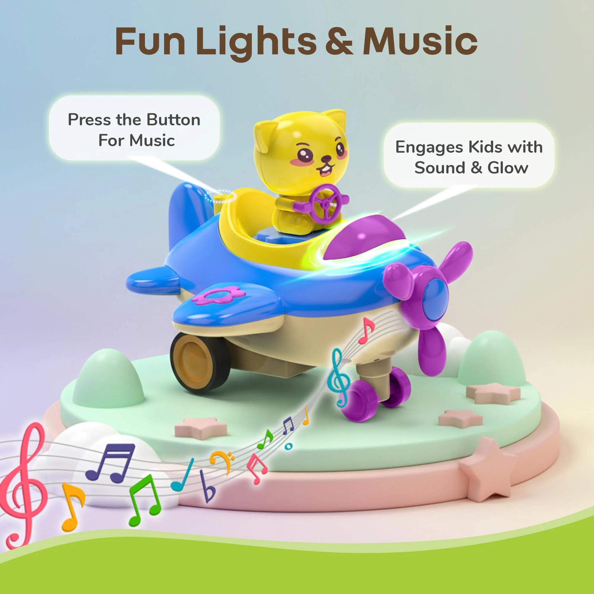 Orapple Aero Rider - BPA-Free, Non-Toxic Baby Airplane Push Toy with Lights & Music (Pack of 2) - Multi 1 - Image 3