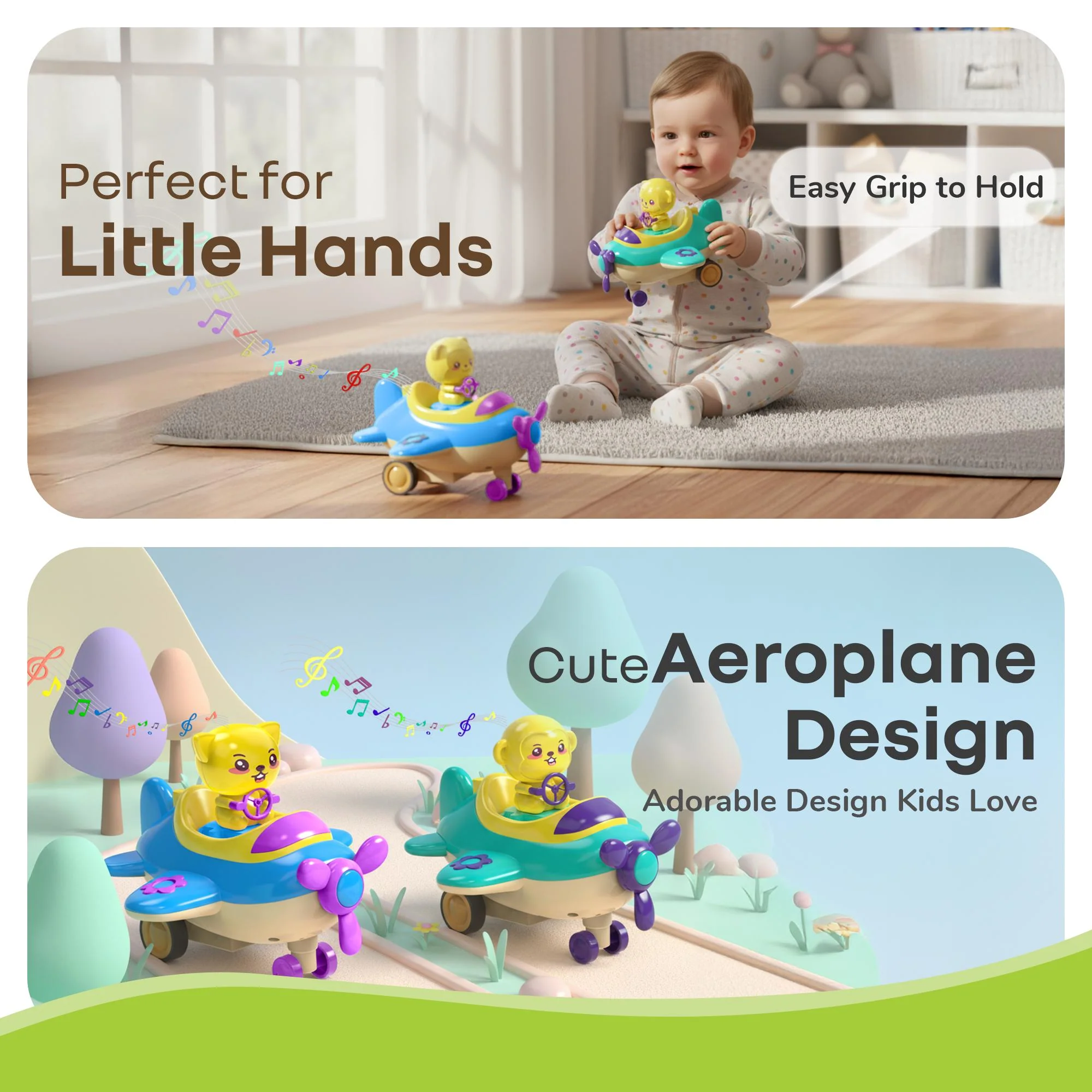 Orapple Aero Rider - BPA-Free, Non-Toxic Baby Airplane Push Toy with Lights & Music (Pack of 2) - Multi 1 - Image 6