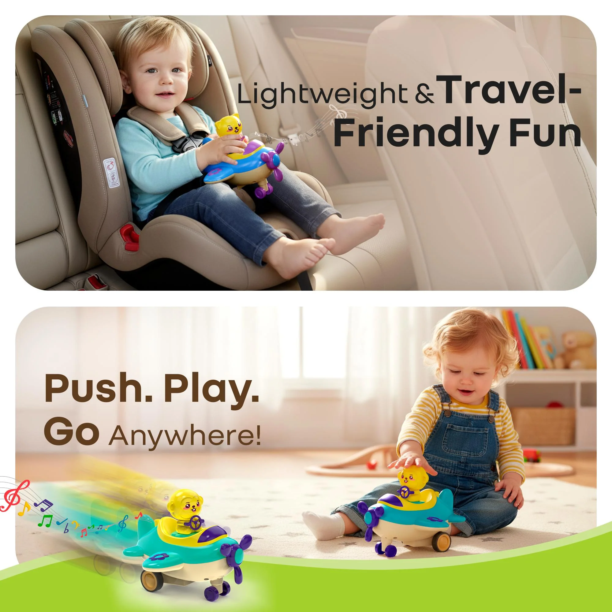 Orapple Aero Rider - BPA-Free, Non-Toxic Baby Airplane Push Toy with Lights & Music (Pack of 2) - Multi 1 - Image 8
