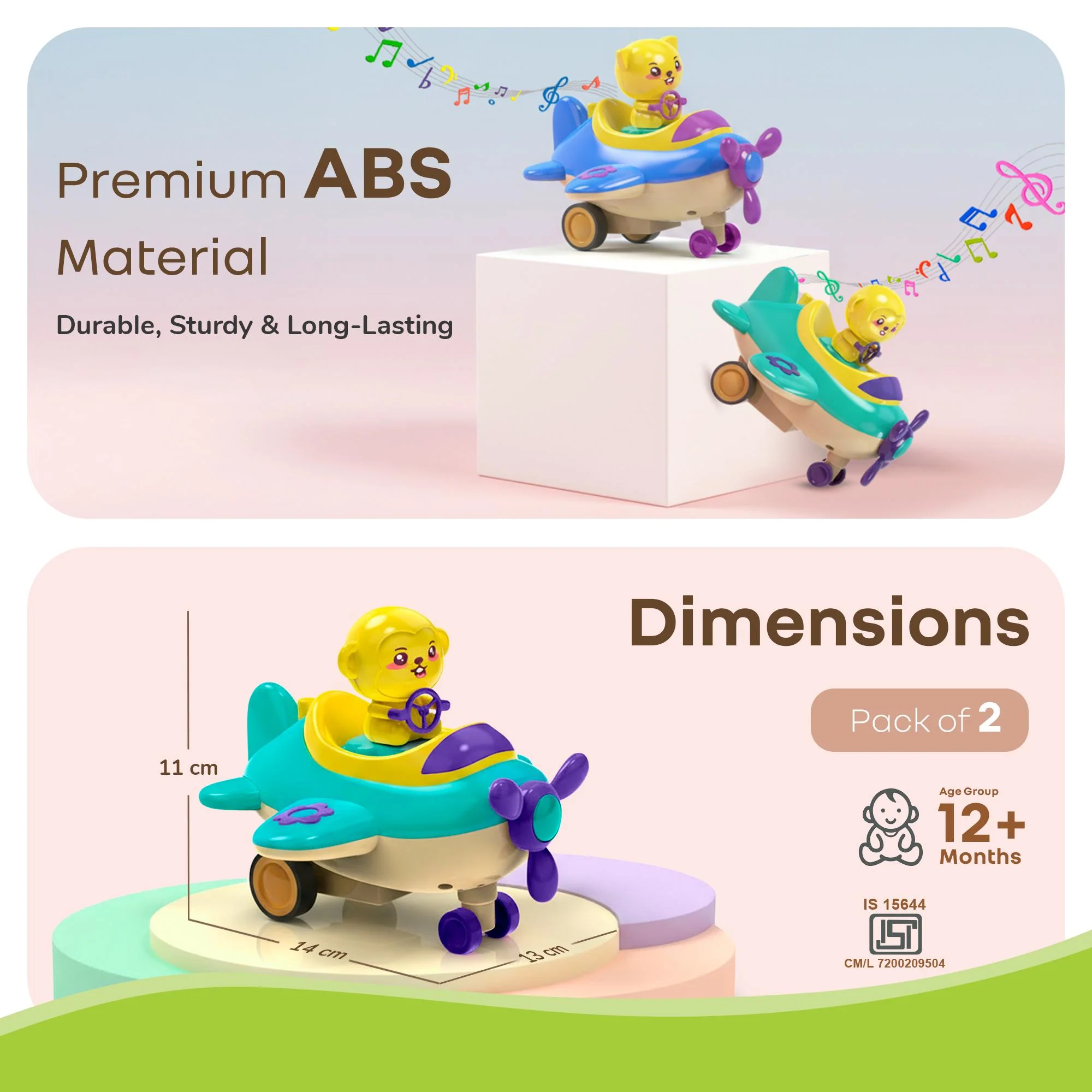 Orapple Aero Rider - BPA-Free, Non-Toxic Baby Airplane Push Toy with Lights & Music (Pack of 2) - Multi 1 - Image 9