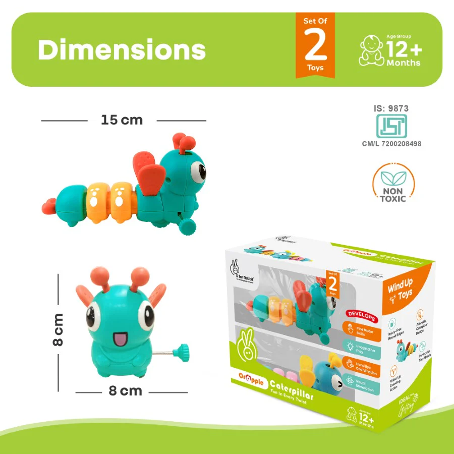 Orapple Caterpillar - Fun Wind-Up Crawling Toy for Kids (Pack of 2) - Multi 1 - Image 8