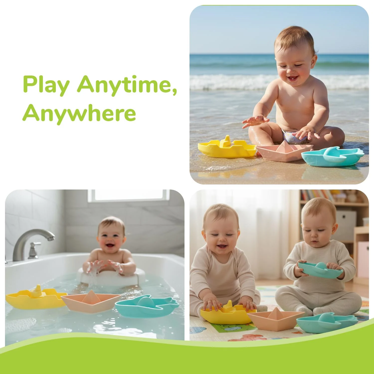 Orapple Floater Baby Bath Toys - BPA-Free Silicone Floating Toys (Pack of 3) - Boat Multi - Image 4