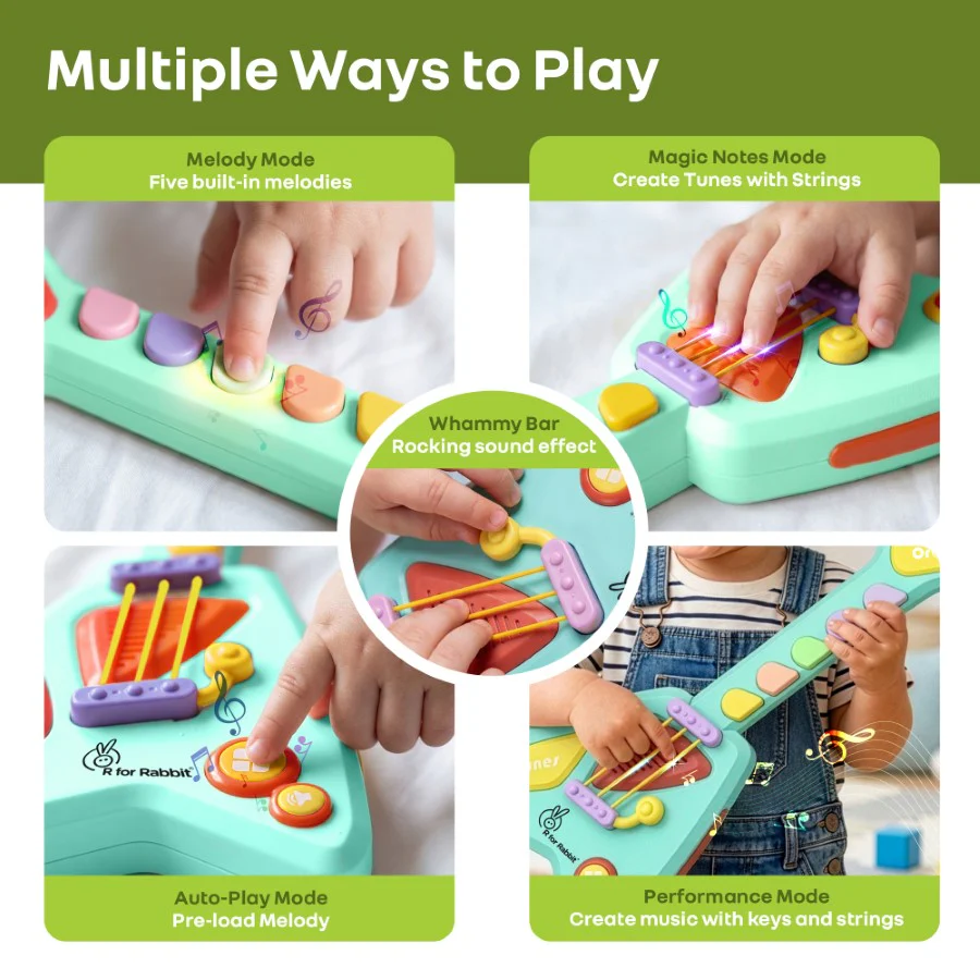 Orapple Funtunes Guitar Musical Toy for Kids with Lights, Music, 4 Play Modes, 5-Level Volume Control & BIS Certified Safety (12+ Months) - Blue Multi - Image 3