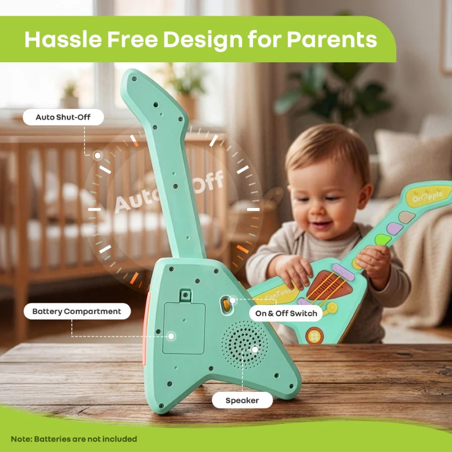 Orapple Funtunes Guitar Musical Toy for Kids with Lights, Music, 4 Play Modes, 5-Level Volume Control & BIS Certified Safety (12+ Months) - Blue Multi - Image 5