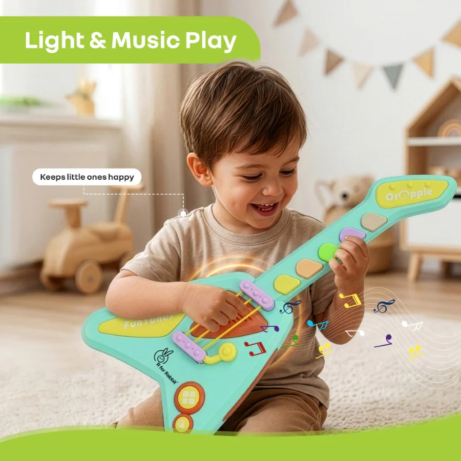 Orapple Funtunes Guitar Musical Toy for Kids with Lights, Music, 4 Play Modes, 5-Level Volume Control & BIS Certified Safety (12+ Months) - Blue Multi - Image 6