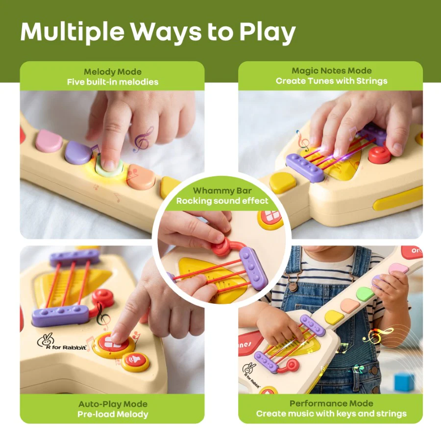 Orapple Funtunes Guitar Musical Toy for Kids with Lights, Music, 4 Play Modes, 5-Level Volume Control & BIS Certified Safety (12+ Months) - Beige Multi - Image 3