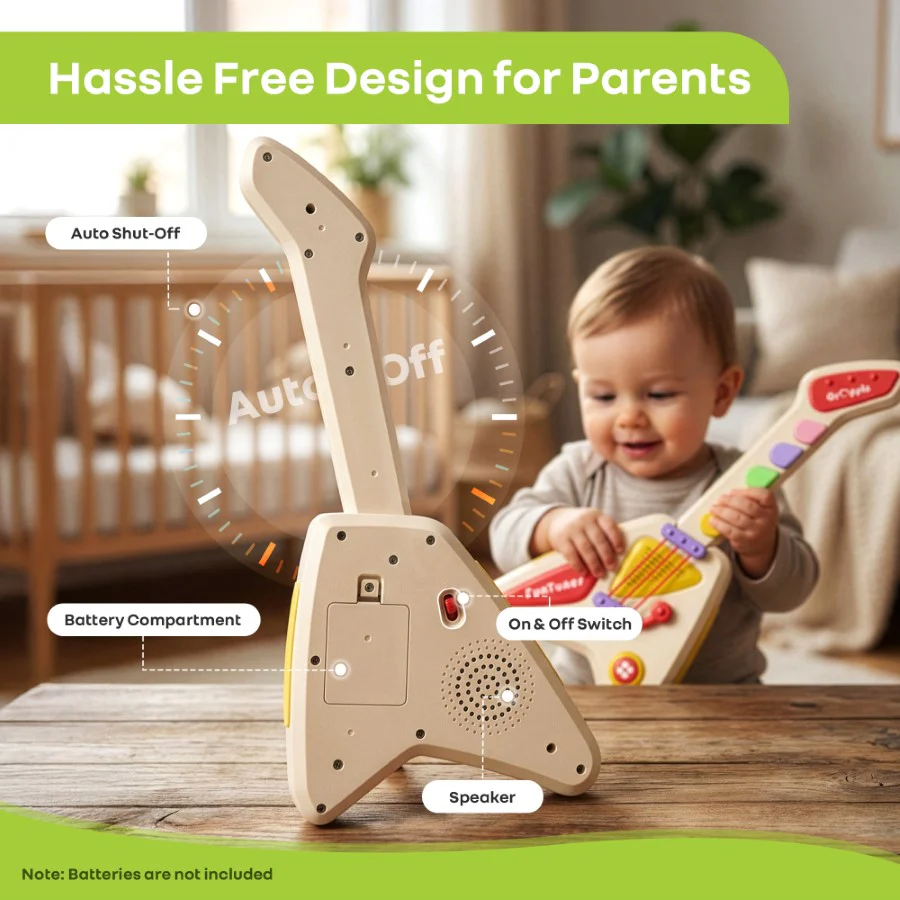 Orapple Funtunes Guitar Musical Toy for Kids with Lights, Music, 4 Play Modes, 5-Level Volume Control & BIS Certified Safety (12+ Months) - Beige Multi - Image 4