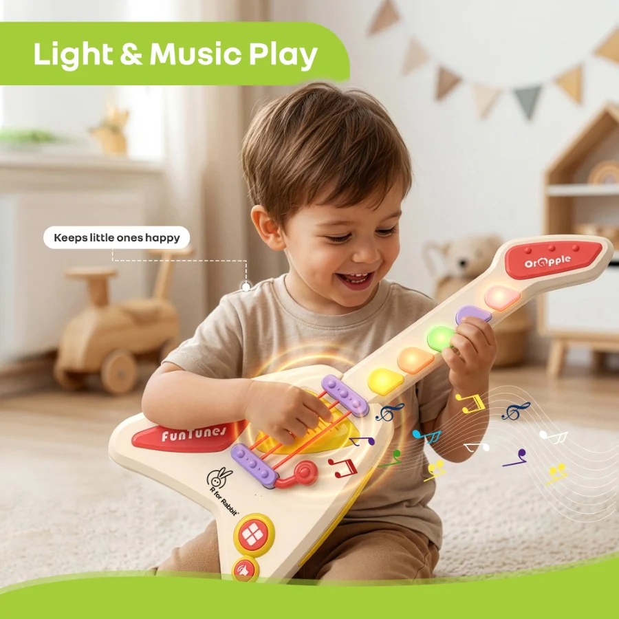 Orapple Funtunes Guitar Musical Toy for Kids with Lights, Music, 4 Play Modes, 5-Level Volume Control & BIS Certified Safety (12+ Months) - Beige Multi - Image 6