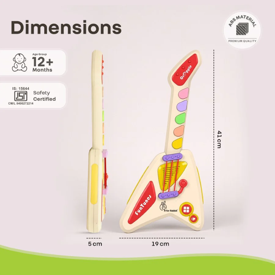 Orapple Funtunes Guitar Musical Toy for Kids with Lights, Music, 4 Play Modes, 5-Level Volume Control & BIS Certified Safety (12+ Months) - Beige Multi - Image 8