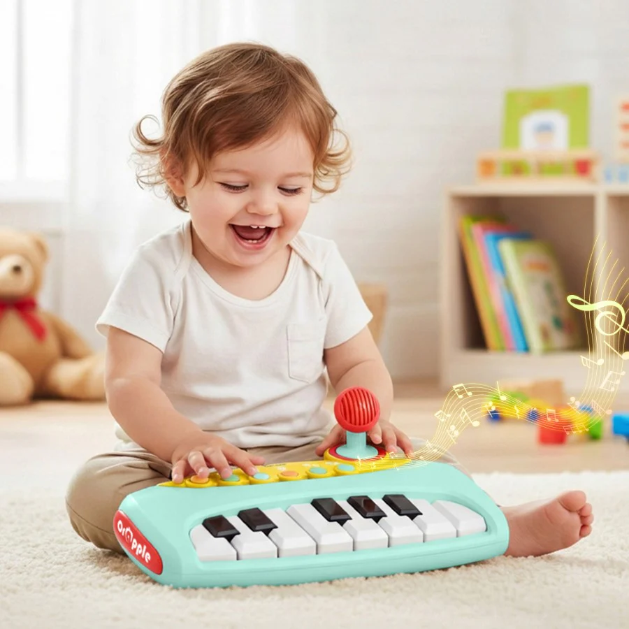 Orapple Funtunes Piano Musical Toy for Kids with Lights, Record & Play Function, 5-Level Volume Control & BIS Certified Safety (12+ Months) - Blue Multi