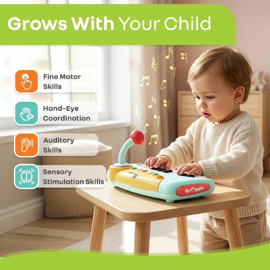 Orapple Funtunes Piano Musical Toy for Kids with Lights, Record & Play Function, 5-Level Volume Control & BIS Certified Safety (12+ Months) - Blue Multi - Image 2
