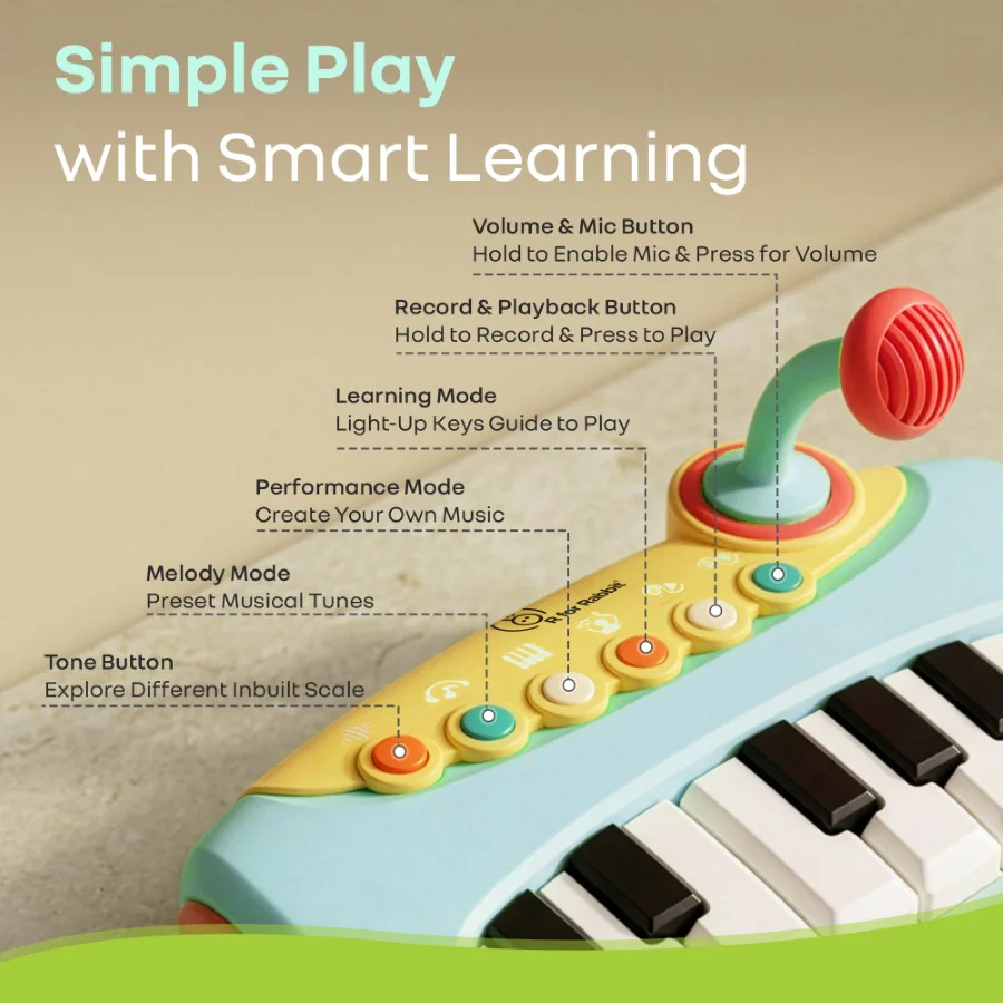 Orapple Funtunes Piano Musical Toy for Kids with Lights, Record & Play Function, 5-Level Volume Control & BIS Certified Safety (12+ Months) - Blue Multi - Image 3