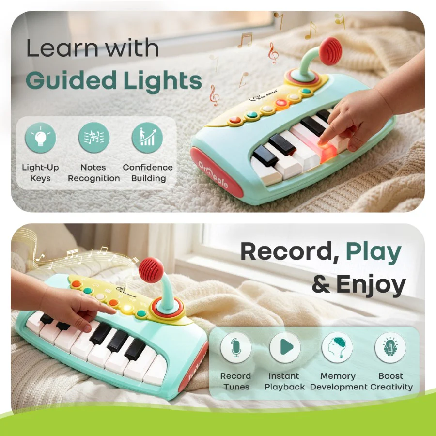 Orapple Funtunes Piano Musical Toy for Kids with Lights, Record & Play Function, 5-Level Volume Control & BIS Certified Safety (12+ Months) - Blue Multi - Image 4