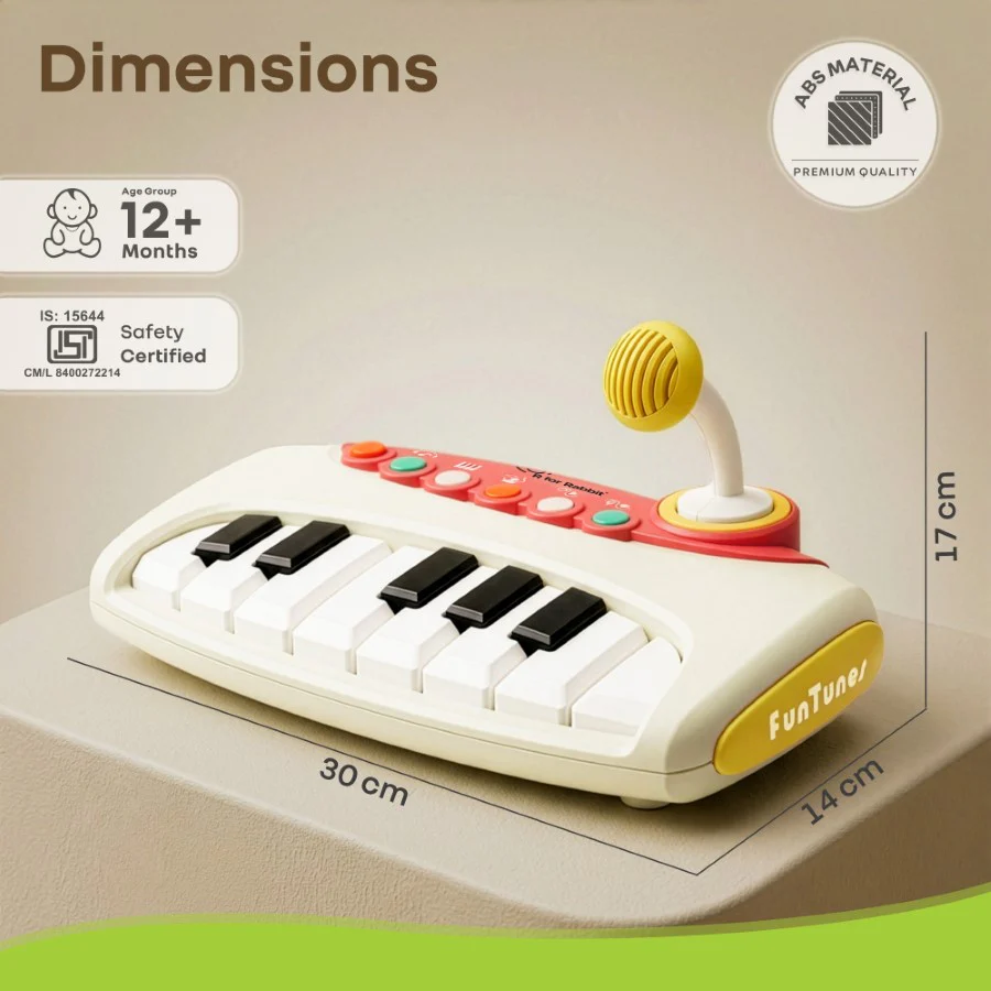 Orapple Funtunes Piano Musical Toy for Kids with Lights, Record & Play Function, 5-Level Volume Control & BIS Certified Safety (12+ Months) - Beige Multi - Image 8