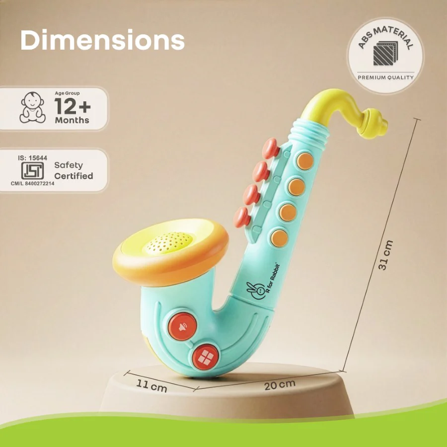 Orapple Funtunes Saxophone Musical Toy for Kids with Lights, 4 Play Modes, Built-in Melodies, Smart Auto Shut-Off & BIS Certified Safety (12+ Months) - Blue Multi - Image 8