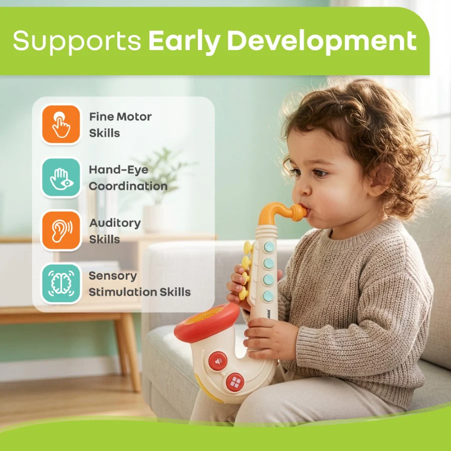 Orapple Funtunes Saxophone Musical Toy for Kids with Lights, 4 Play Modes, Built-in Melodies, Smart Auto Shut-Off & BIS Certified Safety (12+ Months) - Beige Multi - Image 2