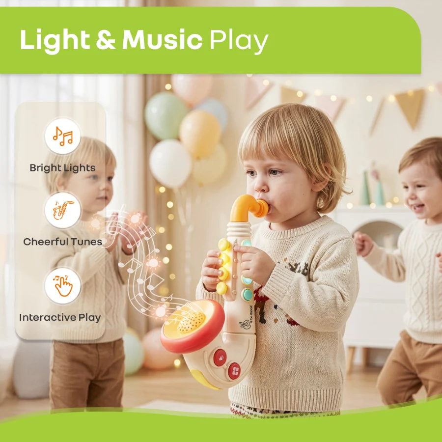 Orapple Funtunes Saxophone Musical Toy for Kids with Lights, 4 Play Modes, Built-in Melodies, Smart Auto Shut-Off & BIS Certified Safety (12+ Months) - Beige Multi - Image 4