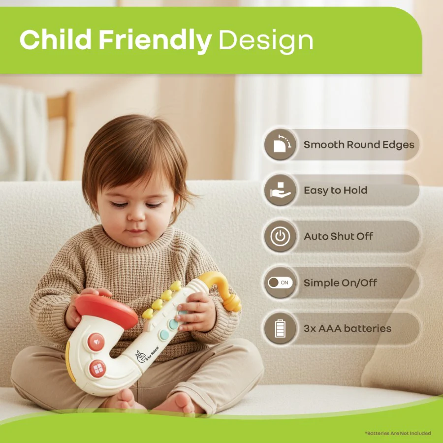 Orapple Funtunes Saxophone Musical Toy for Kids with Lights, 4 Play Modes, Built-in Melodies, Smart Auto Shut-Off & BIS Certified Safety (12+ Months) - Beige Multi - Image 6