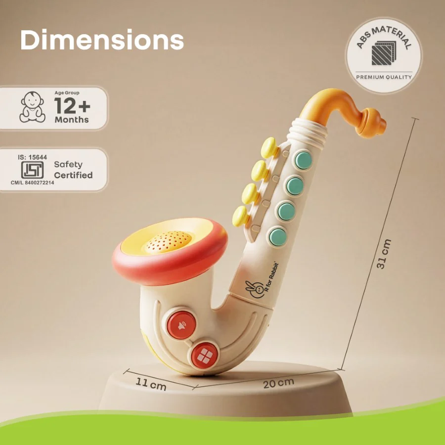 Orapple Funtunes Saxophone Musical Toy for Kids with Lights, 4 Play Modes, Built-in Melodies, Smart Auto Shut-Off & BIS Certified Safety (12+ Months) - Beige Multi - Image 8