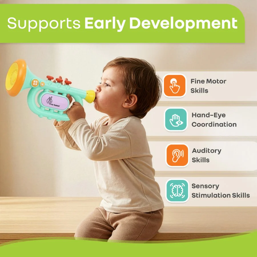 Orapple Funtunes Trumpet BIS Certified Kids Musical Toy with Non-Toxic ABS Material, Multi-Mode Play & Safe Rounded Edges - Blue Multi - Image 2