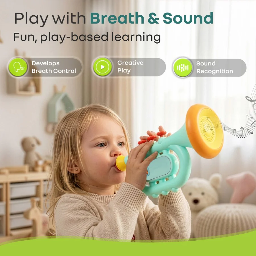 Orapple Funtunes Trumpet BIS Certified Kids Musical Toy with Non-Toxic ABS Material, Multi-Mode Play & Safe Rounded Edges - Blue Multi - Image 6