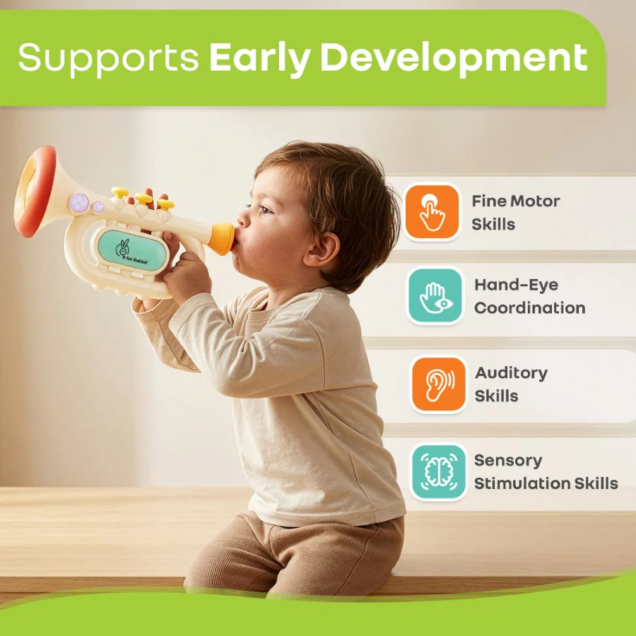Orapple Funtunes Trumpet BIS Certified Kids Musical Toy with Non-Toxic ABS Material, Multi-Mode Play & Safe Rounded Edges - Beige Multi - Image 2