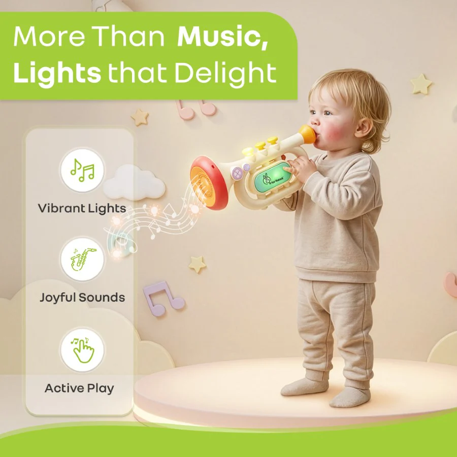 Orapple Funtunes Trumpet BIS Certified Kids Musical Toy with Non-Toxic ABS Material, Multi-Mode Play & Safe Rounded Edges - Beige Multi - Image 4