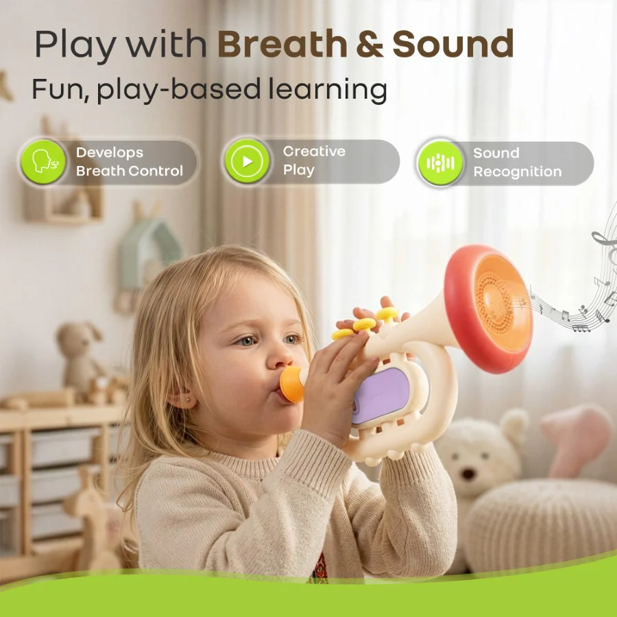 Orapple Funtunes Trumpet BIS Certified Kids Musical Toy with Non-Toxic ABS Material, Multi-Mode Play & Safe Rounded Edges - Beige Multi - Image 6