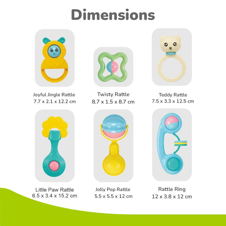 Orapple Jingle Joy – BPA-Free Rattle Set for Newborns (Pack of 6) - Multi - Image 8