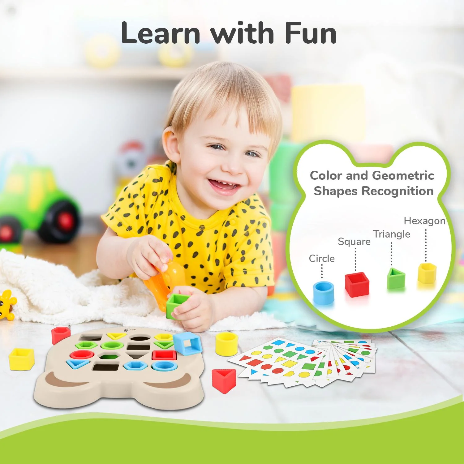 Orapple Match N Learn Baby Educational Toy with BIS Certified Shape Sorter for Baby Fine Motor Skills & Brain Development - Beige Multi - Image 3