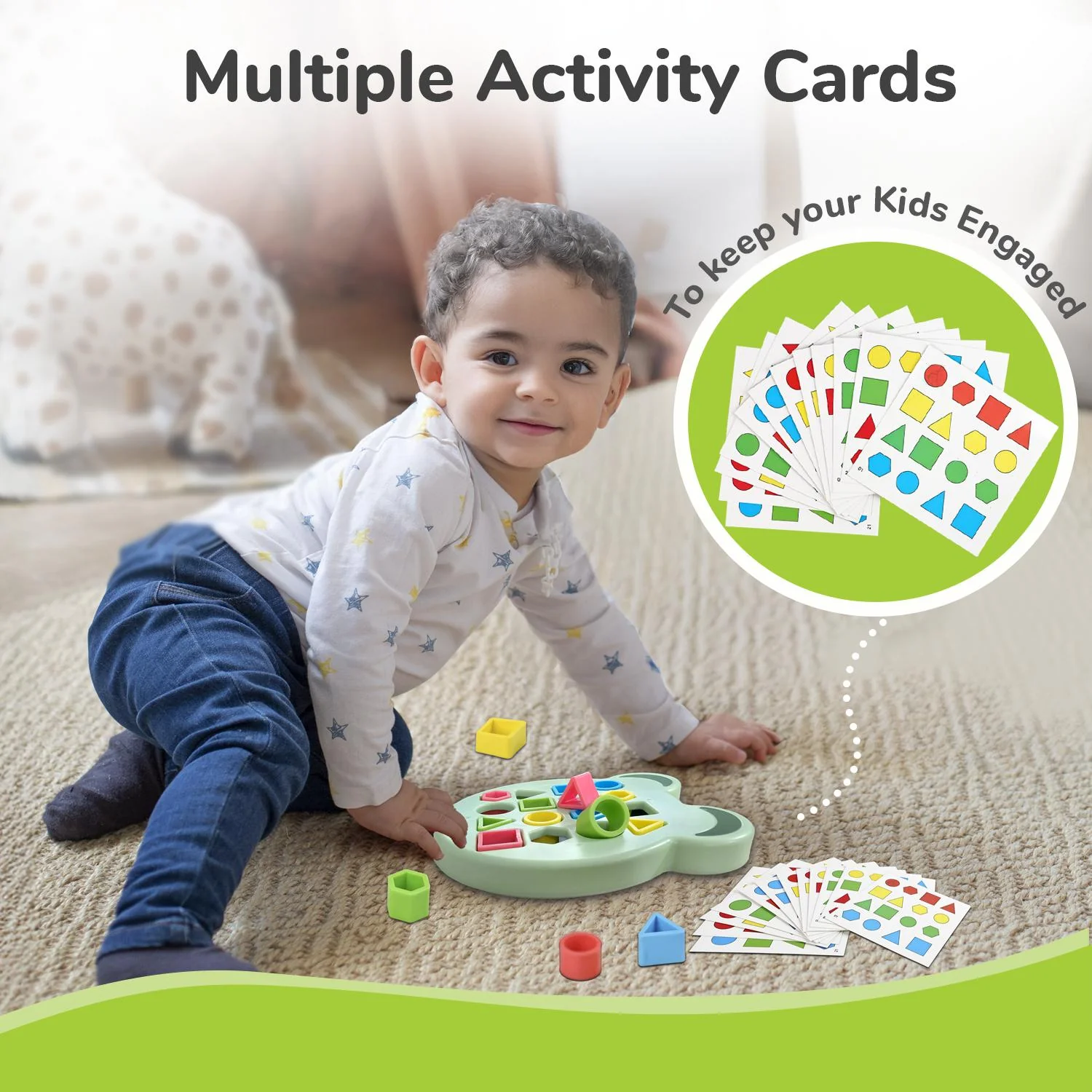 Orapple Match N Learn Baby Educational Toy with BIS Certified Shape Sorter for Baby Fine Motor Skills & Brain Development - Green Multi - Image 7