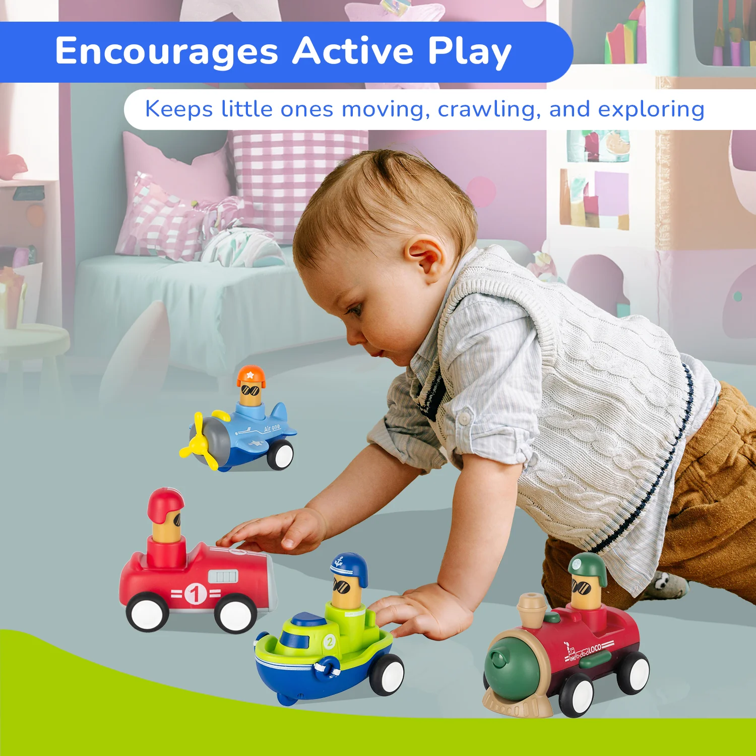 Orapple Rider BPA-Free Set of 4 Push Toys for Toddlers (Track, Sky, Turbo, Sail) - Multi-1 - Image 3