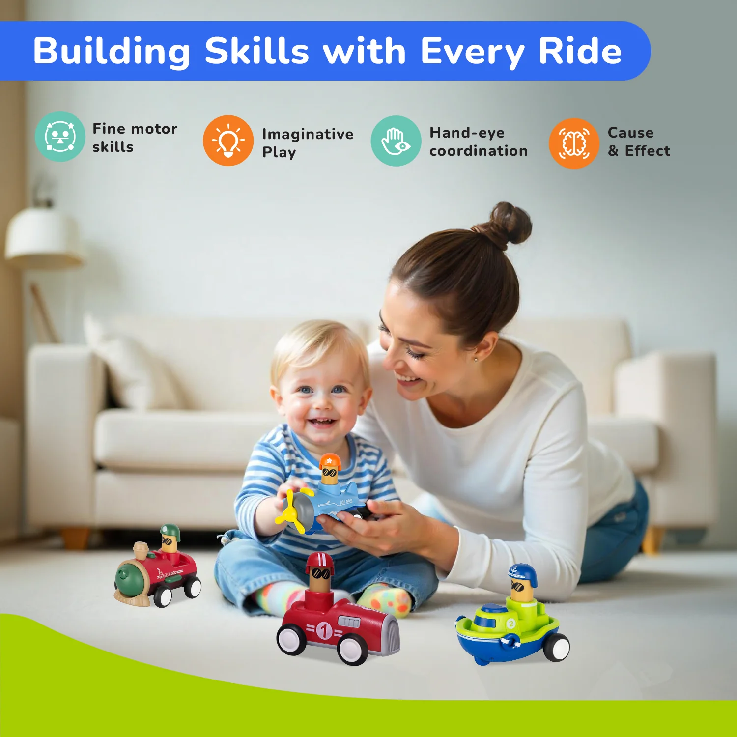 Orapple Rider BPA-Free Set of 4 Push Toys for Toddlers (Track, Sky, Turbo, Sail) - Multi-1 - Image 6
