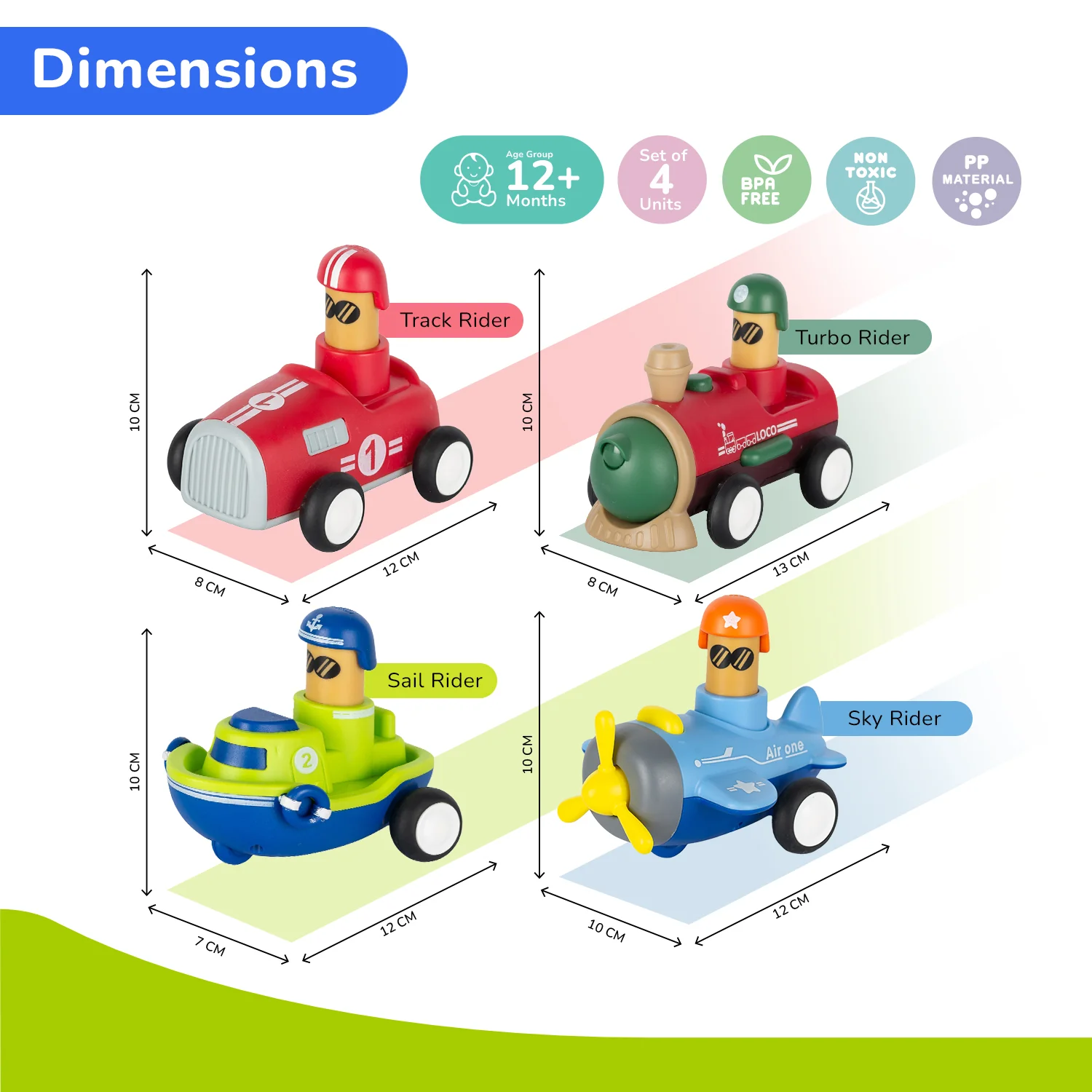 Orapple Rider BPA-Free Set of 4 Push Toys for Toddlers (Track, Sky, Turbo, Sail) - Multi-1 - Image 8