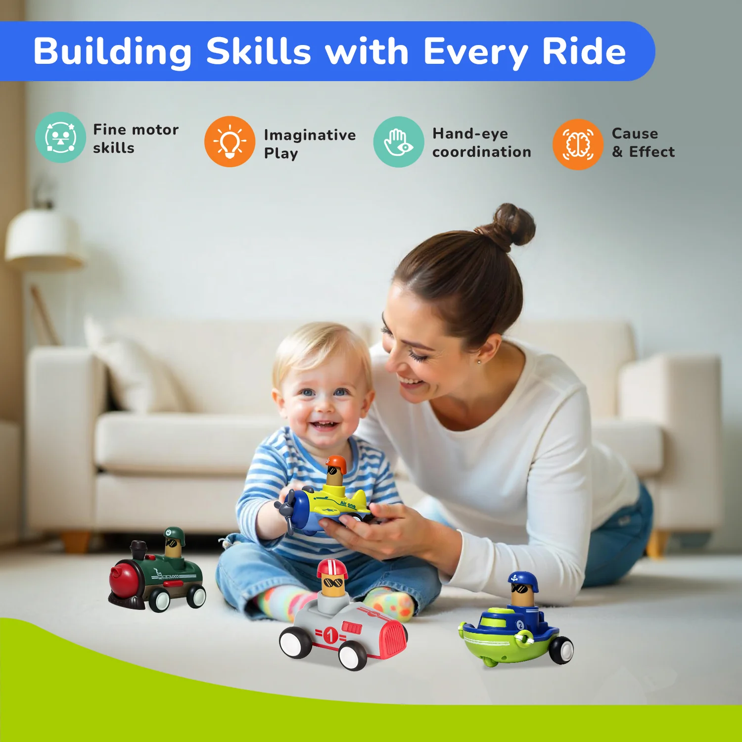 Orapple Rider BPA-Free Set of 4 Push Toys for Toddlers (Track, Sky, Turbo, Sail) - Multi-2 - Image 6