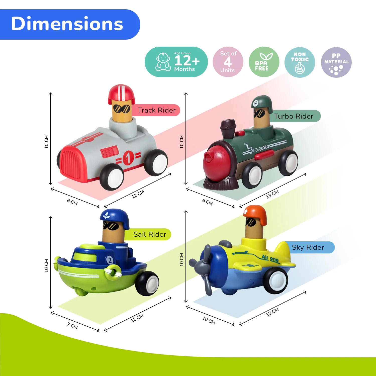 Orapple Rider BPA-Free Set of 4 Push Toys for Toddlers (Track, Sky, Turbo, Sail) - Multi-2 - Image 8