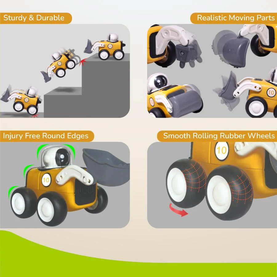 Orapple Rover 4-Piece Mini Construction Vehicle Set for Kids - Yellow Black - Image 5