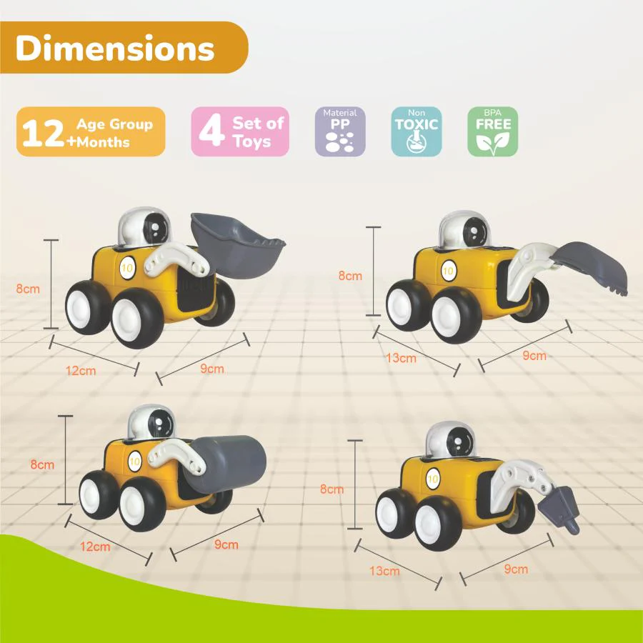 Orapple Rover 4-Piece Mini Construction Vehicle Set for Kids - Yellow Black - Image 7