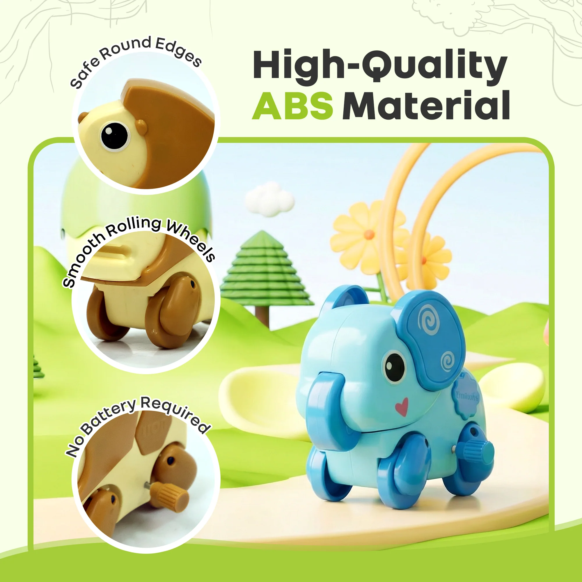 Orapple Safari - Set of 4 Windup Animal Toys for Babies (Panda, Lion, Elephant, Deer) - Multi 1 - Image 2