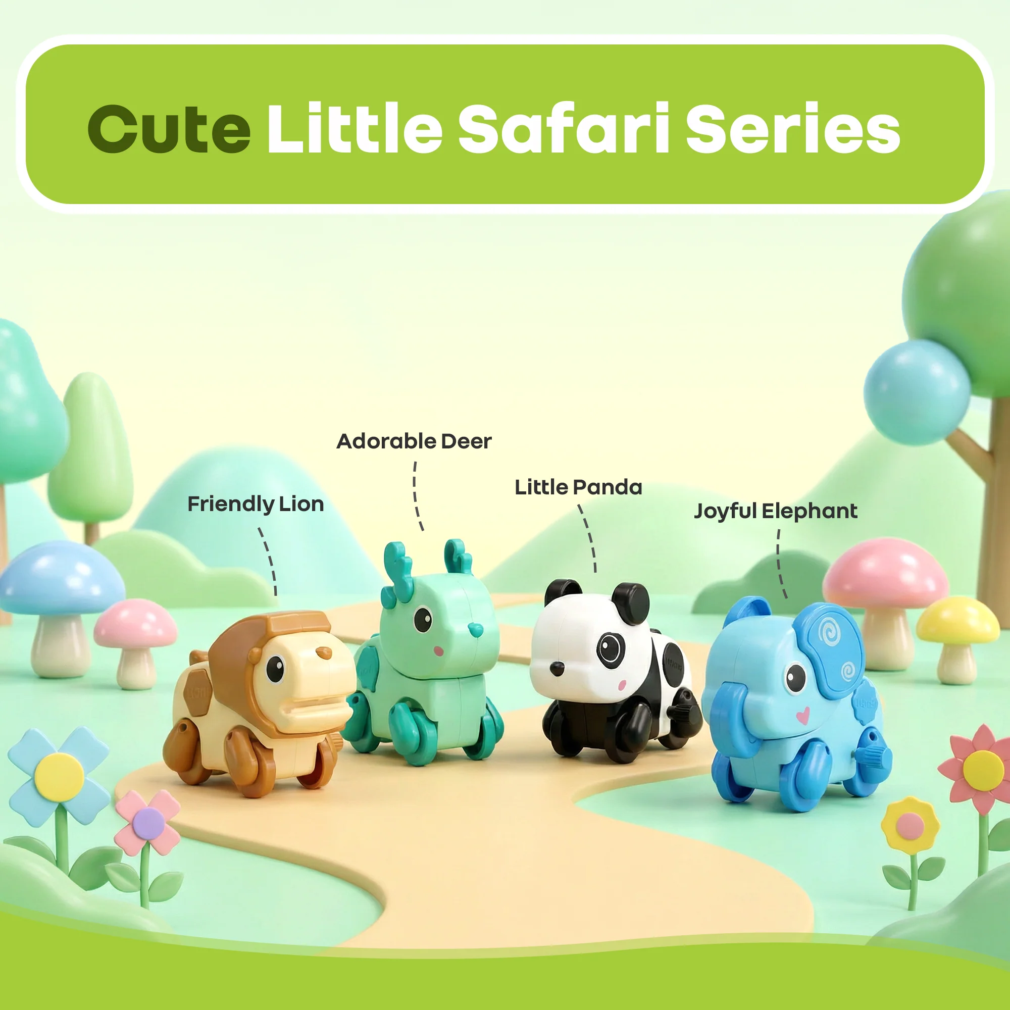Orapple Safari - Set of 4 Windup Animal Toys for Babies (Panda, Lion, Elephant, Deer) - Multi 1 - Image 5