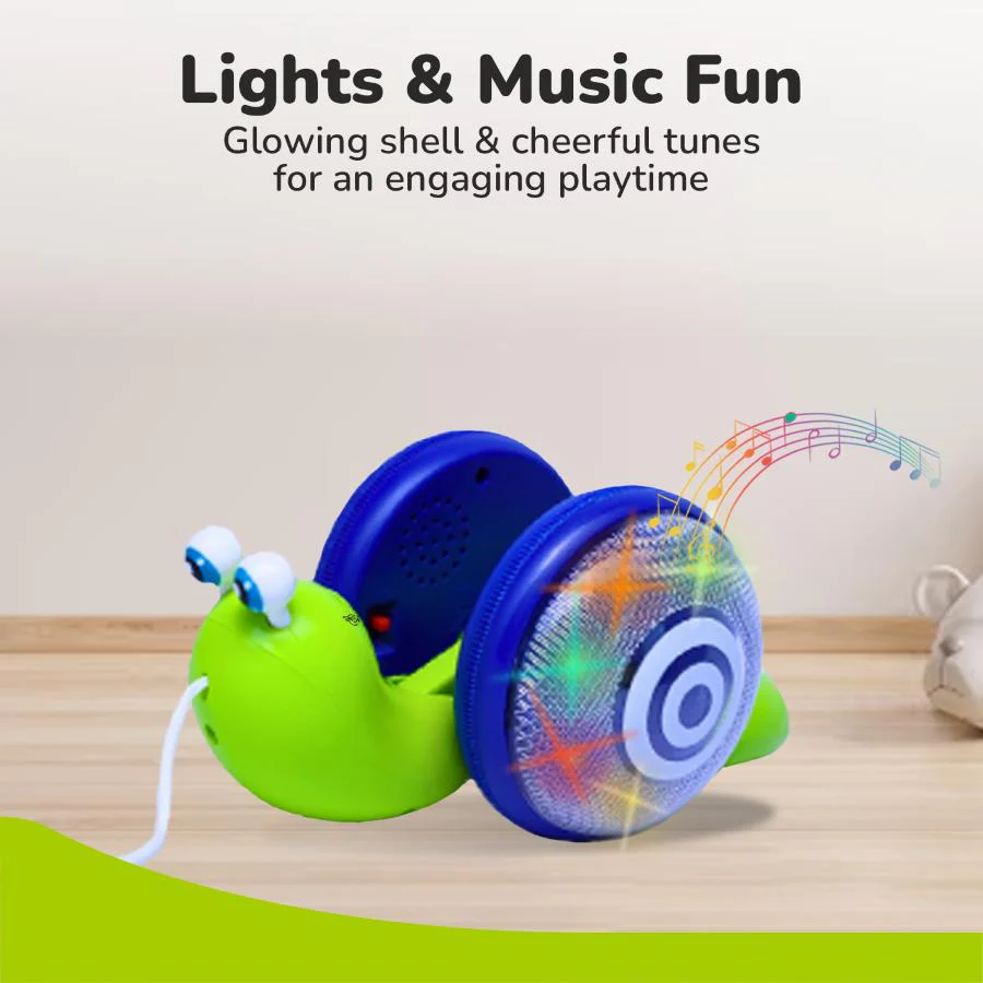 Orapple Snail Tune BPA-Free Musical Pull Toy for Kids with Lights & Music - Green Blue - Image 3