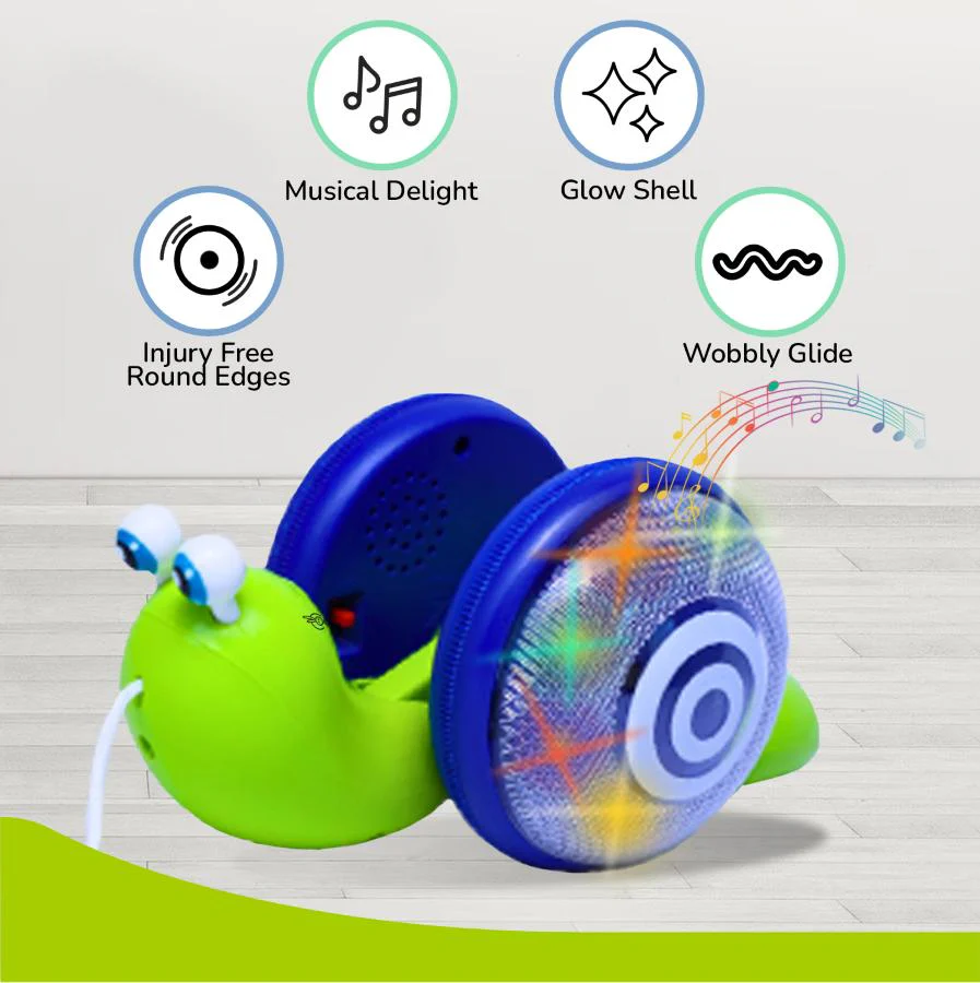 Orapple Snail Tune BPA-Free Musical Pull Toy for Kids with Lights & Music - Green Blue - Image 4