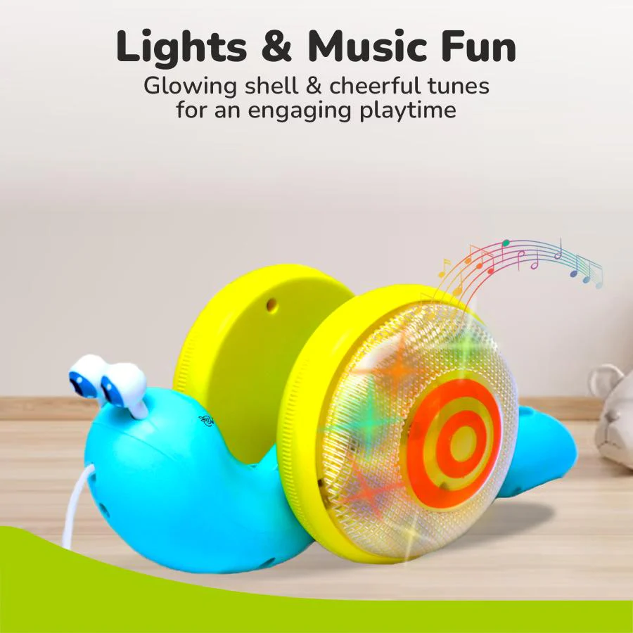 Orapple Snail Tune BPA-Free Musical Pull Toy for Kids with Lights & Music - Blue Yellow - Image 3