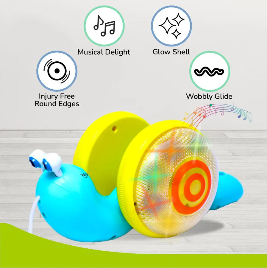 Orapple Snail Tune BPA-Free Musical Pull Toy for Kids with Lights & Music - Blue Yellow - Image 4